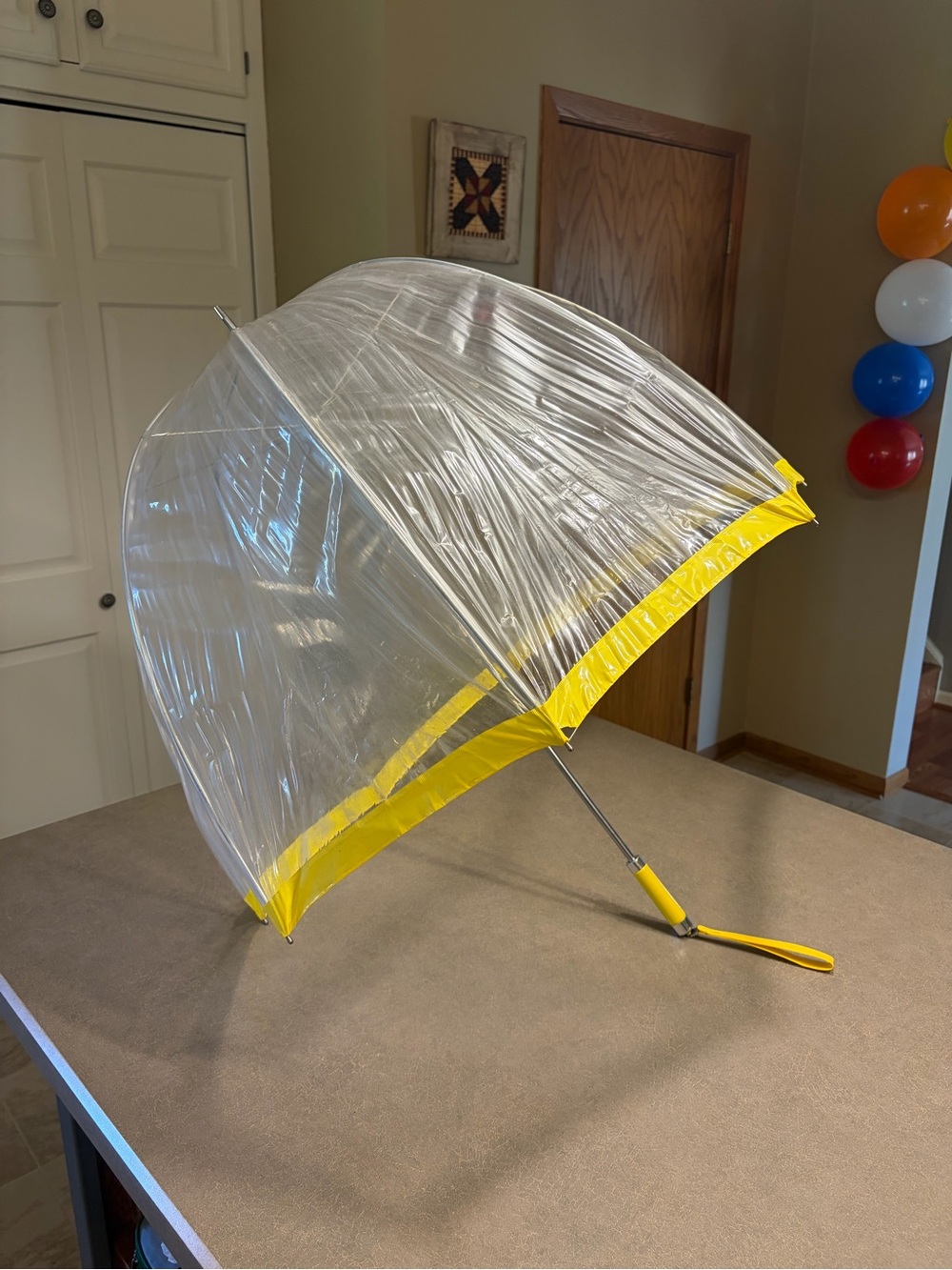 Vintage Umbrella Yellow Handle And Trim Approx 32” Long, Dome
